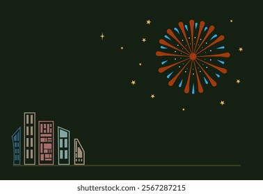 Vector illustration of firework and stars on the background. New Year, festival, holidays concept.