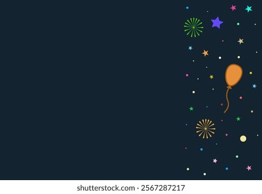 Vector illustration of firework and stars on the background. New Year, festival, holidays concept.