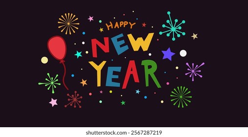 Vector illustration of firework and stars on the background. New Year, festival, holidays concept.