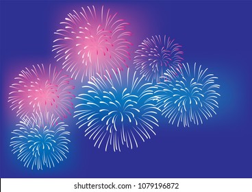 vector illustration of fireworks 4th of July, New Years, Christmas colorful background
