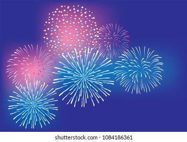 vector illustration of fireworks 4th of July, New Years, Christmas colorful background