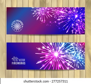 Vector Illustration of Fireworks. Banners set.