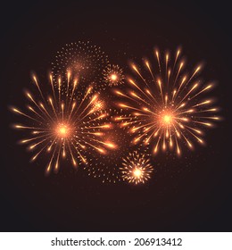 Vector illustration of fireworks. Beautiful vector background of festive night fireworks.