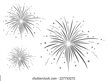 Vector illustration of fireworks black and white 