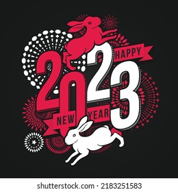 Vector illustration of  fireworks with bunny. Happy new year 2023 theme
