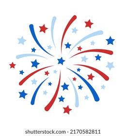 Vector illustration of fireworks celebration. Fireworks design on a white background. Red, blue colors.