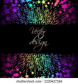 Vector illustration of Fireworks. Colored, bright stars and sparkles on a black background.