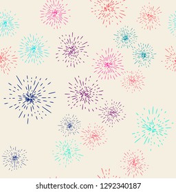 Vector illustration of fireworks display seamless background