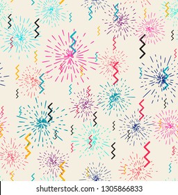 Vector illustration of fireworks display seamless background