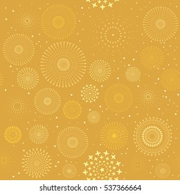 Vector illustration of fireworks display seamless background.