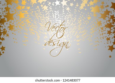 Vector illustration of Fireworks. Gold sparkles and stars on a gray background