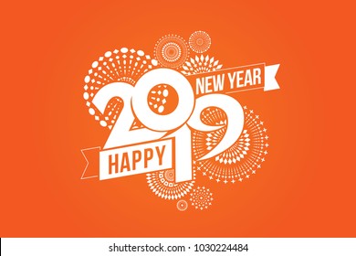 Vector illustration of  fireworks. Happy new year 2019 theme