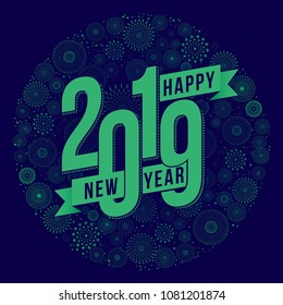 Vector illustration of  fireworks. Happy new year 2019 theme