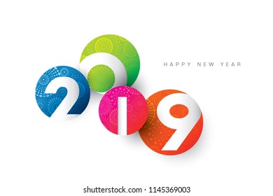 Vector illustration of  fireworks. Happy new year 2019 theme