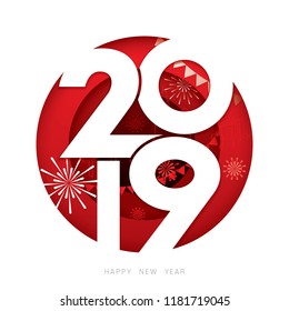 Vector illustration of  fireworks. Happy new year 2019 theme