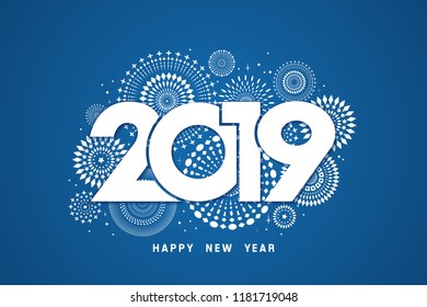 Vector illustration of  fireworks. Happy new year 2019 theme