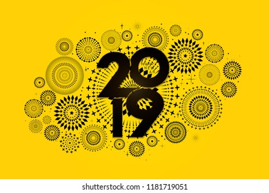 Vector illustration of  fireworks. Happy new year 2019 theme