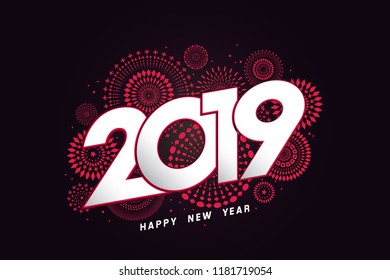 Vector illustration of  fireworks. Happy new year 2019 theme