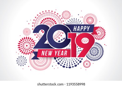 Vector illustration of  fireworks. Happy new year 2019 theme