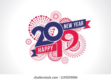 Vector illustration of  fireworks. Happy new year 2019 theme
