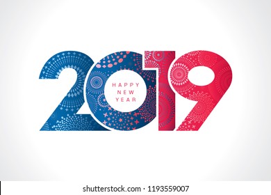 Vector illustration of  fireworks. Happy new year 2019 theme