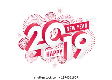 Vector illustration of  fireworks. Happy new year 2019 theme