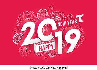 Vector illustration of  fireworks. Happy new year 2019 theme