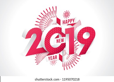 Vector illustration of  fireworks. Happy new year 2019 theme