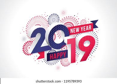 Vector illustration of  fireworks. Happy new year 2019 theme