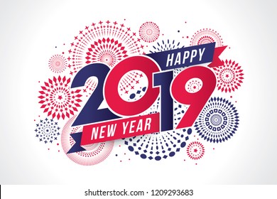 Vector illustration of  fireworks. Happy new year 2019 theme