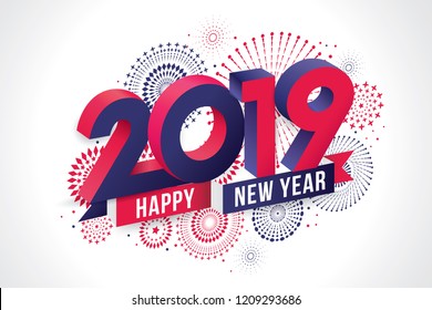 Vector illustration of  fireworks. Happy new year 2019 theme