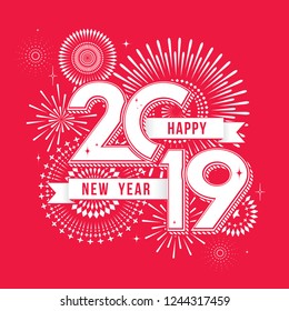 Vector illustration of  fireworks. Happy new year 2019 theme