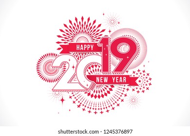 Vector illustration of  fireworks. Happy new year 2019 theme