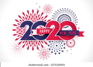 Vector illustration of  fireworks. Happy new year 2020 theme