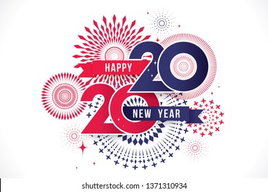 Vector illustration of  fireworks. Happy new year 2020 theme