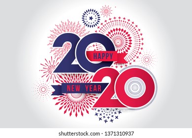 Vector illustration of  fireworks. Happy new year 2020 theme