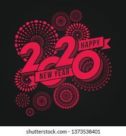 Vector illustration of  fireworks. Happy new year 2020 theme