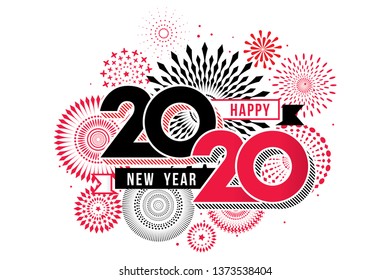 Vector illustration of  fireworks. Happy new year 2020 theme