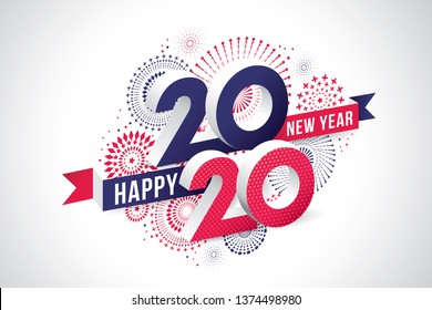 Vector illustration of  fireworks. Happy new year 2020 theme