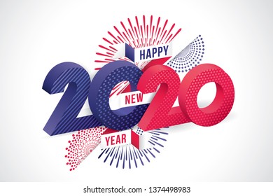 Vector illustration of  fireworks. Happy new year 2020 theme
