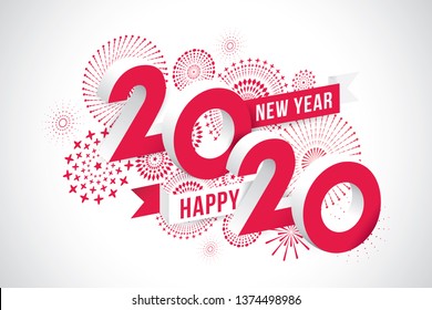 Vector illustration of  fireworks. Happy new year 2020 theme