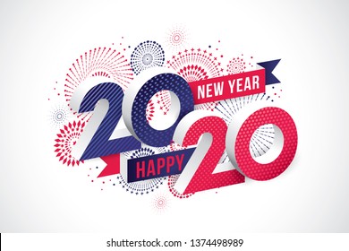 Vector illustration of  fireworks. Happy new year 2020 theme
