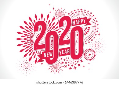 Vector illustration of  fireworks. Happy new year 2020 theme