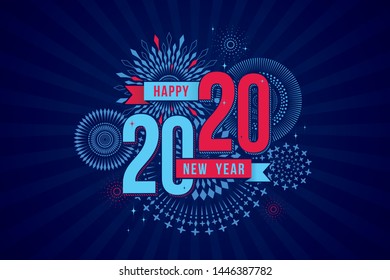 Vector illustration of fireworks. Happy new year 2020 theme