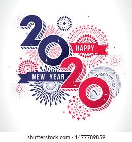 Vector illustration of  fireworks. Happy new year 2020 theme