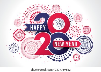 Vector illustration of  fireworks. Happy new year 2020 theme