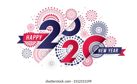 Vector illustration of  fireworks. Happy new year 2020 theme