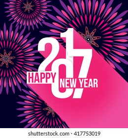 Vector illustration of  fireworks. Happy new year 2017 theme