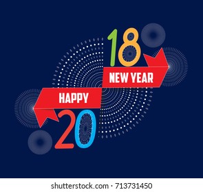 Vector illustration of fireworks. Happy new year 2018 background
