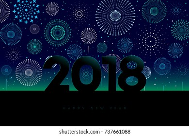 Vector illustration of  fireworks. Happy new year 2018 theme